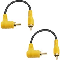 2pcs Short 90 Degree RCA Phono Male to Male Stereo Audio Cable Gold for Speaker AMP Turntable Receiver Home Theater Subwoofer