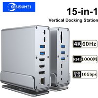 Vertical Docking Stations 15-in-1 USB Docking Station TYPE C Hubs with Triple Monitor HDMI 4K60Hz/RJ45 1000M/USB3.0/PD100W