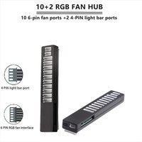 AuyiHomu 10+2 RGB Fan Hub 10 Port 6Pin Fan + 2 ARGB 4Pin Lighting Hub with Remote SATA Powered for PC-12V(Battery not included)