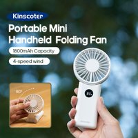 Portable Mini Handheld Folding Fan 1800mAh LED Display Desktop Rechargeable Fan 4-speed Wind Angle Adjustable for Outdoor Travel