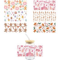 Christmas UV DTF Wrap Transfer Stickers Cartoon Gingerbread Man Design DTF Wrap For Glasses Cups Mugs Decal
