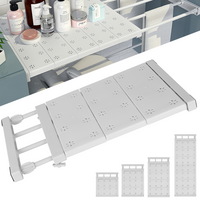 2Pcs White Expandable Divider Punch-free Retractable Layers Board for Wardrobe Storage Kitchen and Bathroom Shelf