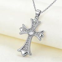 Vintage Cross CZ Pendant Necklace Silver-Plated Clavicle Chain Elegant Jewelry For Women Birthday Anniversary Party Gift