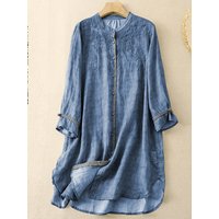 Retro Style Loose Fit Women's Shirt Collared Sun Protection Mid-Length Embroidered Cardigan Large Size Ladies Fashion