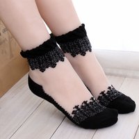 1 Pair Spring Summer Ladies Ultrathin Lace Embroidery Silk Transparent Glass Crytal Stretch Women Soft Elastic Breathable Socks