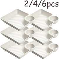 2/4/6 piece set PP jiaozi dish with dip dish Japanese solid color square dumpling dish restaurant.