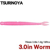TSURINOYA Soft Bait Fishing Lure FLAME 3.0in 1.8g 18pcs Silicone Worm Bass Pike Light Game Fishing Rig Tackle Swimbait