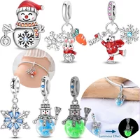 Red Sweater Bear Blue Snowflake Snowman Luminous Pendant Original S925 Silver Bead Fit Bracelet Diy Gift Women Accessory Jewelry