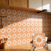 Boho Style Peach Orange Daisy Tile Decals Waterproof Wall Stickers Self-Adhesive Home Decor for Kitchen Bathroom