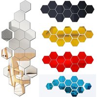 12/24Pcs 3D Hexagon Mirror Wall Stickers DIY Removable Self Adhesive Aesthetic Mosaic Tiles Decals Mirror Home Decoration