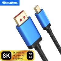 8K Mini DisplayPort to DisplayPort 1.4 Cable 144Hz BI-direction Mini DP to DisplayPort or DispalyPort to Mini DP Adapter Cable