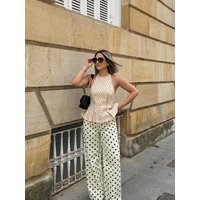 HH Women's Elegant Polka Dot Halter Neck Top 2026 Summer Tie Back Sleeveless Peplum Camis Casual Vacation Business Wear