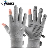AliExpress GTUBIKE Winter Fishing Men's Gloves Women Cycling Warm Anti-Slip Gloves for Fishing Sports Touch Screen Two Fingers Cut Outdoor
