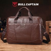 BULLCAPTAIN Men's Briefcase Bag Top Layer Leather Handcrafted Laptop Bag with Multiple Compartments Business Shoulder Messenger