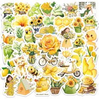 50-Pack Yellow Forest Girls Bee And Flower Stickers Waterproof Decor Decals for Envelope Luggage Notebook Stationery Graffiti