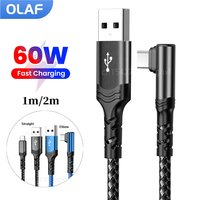 Olaf 60W USB Type C Cable Fast Charging Elbow/Straight USB A To Type C Braid Data Cable For Iphone 17 16 15 Samsung Xiaomi