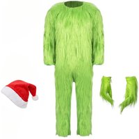 Christmas Green Fur Monster Santa Claus Monster Cosplay Costume Unisex Xmas Party Halloween Carnival Party Men Roleplaying