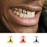 YOUNGX Gold Silver Color Single Teeth Grillz Classic Hip Hop Glossy Tooth Caps For Women Men Jewelry Halloween Gift