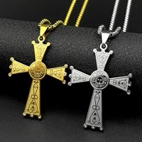Christian Baroque Style Jesus Cross Pendant Necklace for Women Men Stainless Steel Gold Color Rhinestone Holy Pray Chain Jewelry