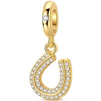 925 Sterling Silver Charms Bead CZ Zircon Shimmering Gold Horseshoe Dangle Fit Original Bracelet DIY Women Jewelry