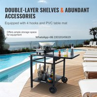【From China】SucceBuy Dining Cart Table With Double-Shelf BBQ Movable Food Table Foldable Pizza Oven Stand Iron/stainless Steel T