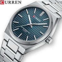 CURREN 8439 Men's Business Quartz Watch Minimalist Grid-Pattern Stainless Steel Strap Wristwatch with Calendar Function