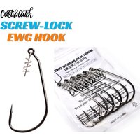 Cast&Catch SCREW-LOCK Weedless EWG Hook - Heavy Duty Wide Gap Worm Hook 1-4/0 for Bass Fishing Texas Rig Popping Frog