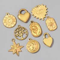 5pcs/Lot Stainless Steel Heart Evil Eye Cross DIY Charms Life Tree Leaf Necklace Pendant Women Yoga Figure Jewelry Wholesale