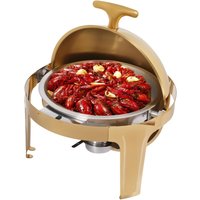 9L Round Gold Chafing Dish Buffet Warmer, Chafer Set with Steel Lid, Glass Food Pan, Water Pan&Fuel Holders for Parties Catering