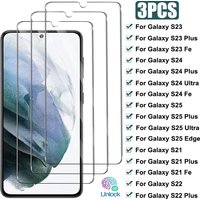 3PCS Full Cover Glass For Samsung Galaxy S21 S22 S23 Plus S21 Fe Screen Protector For Samsung S24 S25 Ultra Edge Tempered Glass