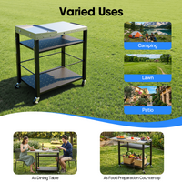 4 Tiers Grill Cart Table,Foldable Outdoor Grill Cart Table with Handle&Wheels, Cooking Prep Table for Camping, Lawn, Patio Scenarios