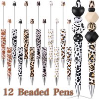 12Pcs DIY Beaded Pen Creative Print Flower Pattern Beaded Ballpoint Pens Leopard Print Cow Spot Beaded Gift Pen School Pen