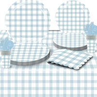 White Blue Grid Theme Birthday Party Supplies Set Paper Plates Napkins Cups Tablecloth For Kids Birthday Party Decoration Gifts