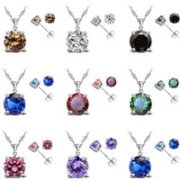 Good Quality 925 Sterling Silver Color Jewelry Sets for Woman Classic Claw Setting Cubic Zirconia Stud Earring Pendant Necklace