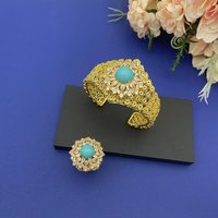 Flora Dubai Style Women's Fashion Jewelry Gold Plated 2Pc Set Hollow out Design Bangles And Open Cuff Bangle Ring
