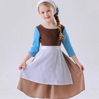 Cinderella Maid Costume Little Princess Peasant Apron Dress with Headband Halloween Carnival Cosplay Outfit for Children 3-12Y