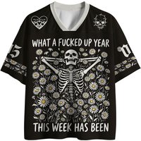 2026 New Mesh V-neck Mesh Jersey with Printed Pattern, Lightweight Streetwear, Short Sleeved Casual for Adults and Children