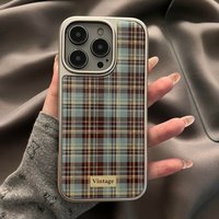 Retro Brown Green Plaid Pattern Phone Case for iPhone 17 16e 16 15 14 13 12 11 Air Pro Max X XR 8 7 Plus Luxury Clear Back Cover
