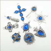 Flower Cross Key Shield Animal Feather Charms Blue Glaze Tibetan Silver Plated Pendants Retro HCJBAB