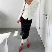 Talenza Women's Elegant Polka Dot Maxi Skirt Summer Print Contrast Slit Patchwork Casual Skirt Vintage High Waist Female Skirts