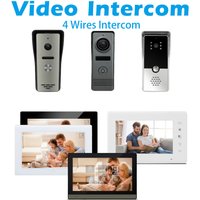 4 Wired Video Door Phone Intercom System Home Outdoor Metal Doorbell Waterproof Cold Resistant Night Vision for Security 720P