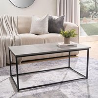 Coffee Table Rectangle with Metal Frame, Marble Look Finish Stylish amp Durable Industrial Wooden Centre Table For Living Room