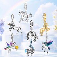 Charms 925 Sterling Silver Magical Unicorn Pendant Bead Fit Original Bracelet Necklace DIY Women's Birthday Upscale Jewelry Gift