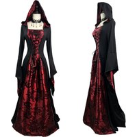 Halloween Women Cosplay Medieval Vampire Vintage Role Playing Costume Red Ghost Bride Dress Gothic Theme Party Scary Witch Suit