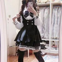 Jirai Kei Bow Dress Women Sweet Kawaii Style Black Lolita Y2K Skirt Lace Long Sleeve Gothic Outfits Japanese School Girl Uniform