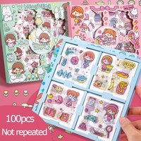 100 Pcs/Box Stickers for Kids Girls Set Kawaii Cartoon Decoration DIY Scrapbooking Waterproof Stationary Gift School Supplies