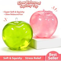 IN stock Apple Maltose Squishy Toy, Green & Pink Dual Color, Transparent Slow Rebound Fidget Stress Relief Toys