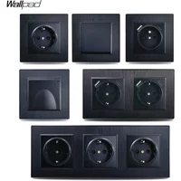 Wallpad EU Russian Standard Wall Light Switch Electrical Socket Schuko 20W Type C USB Charge Port Black Brushed Panel Q7 Series