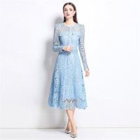 Spring Sweet Lace Flower Embroidery Two Piece Set Women Long Puff Sleeve Pearls Buttons Short Crop Top+Midi Skirts Suits