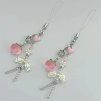 Pink Kawaii Y2K Peach Phone Charms Pendant Cute Bowknot Bead Handmade Sweet Girl Keychain for IPhone Camera New Chain Love Heart